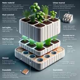 Product Concept: Modular Herb Garden for Kitchens Style: Minimalist with a touch of Scandinavian aesthetics—clean lines, functional, and made with sustainable, high-quality materials. Brand: 