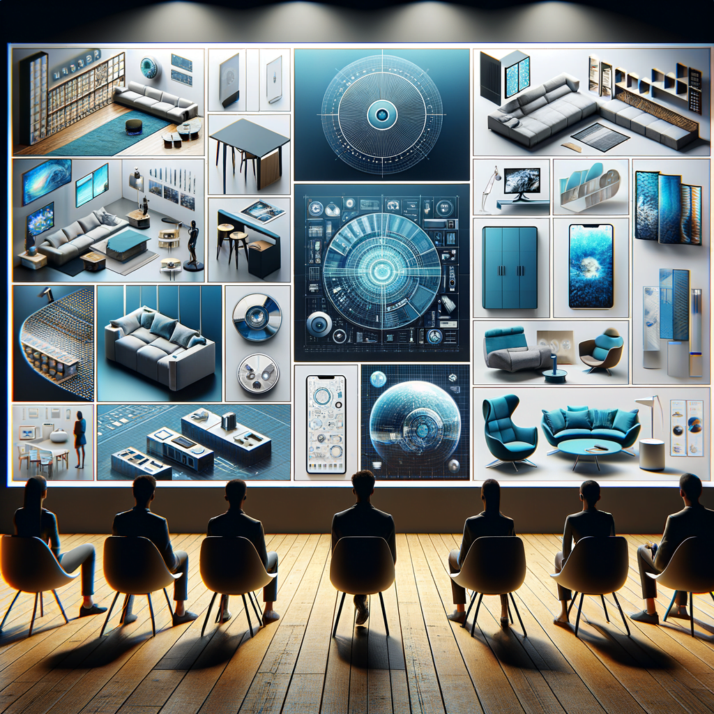 group of high level prodcut design renderigns on screens